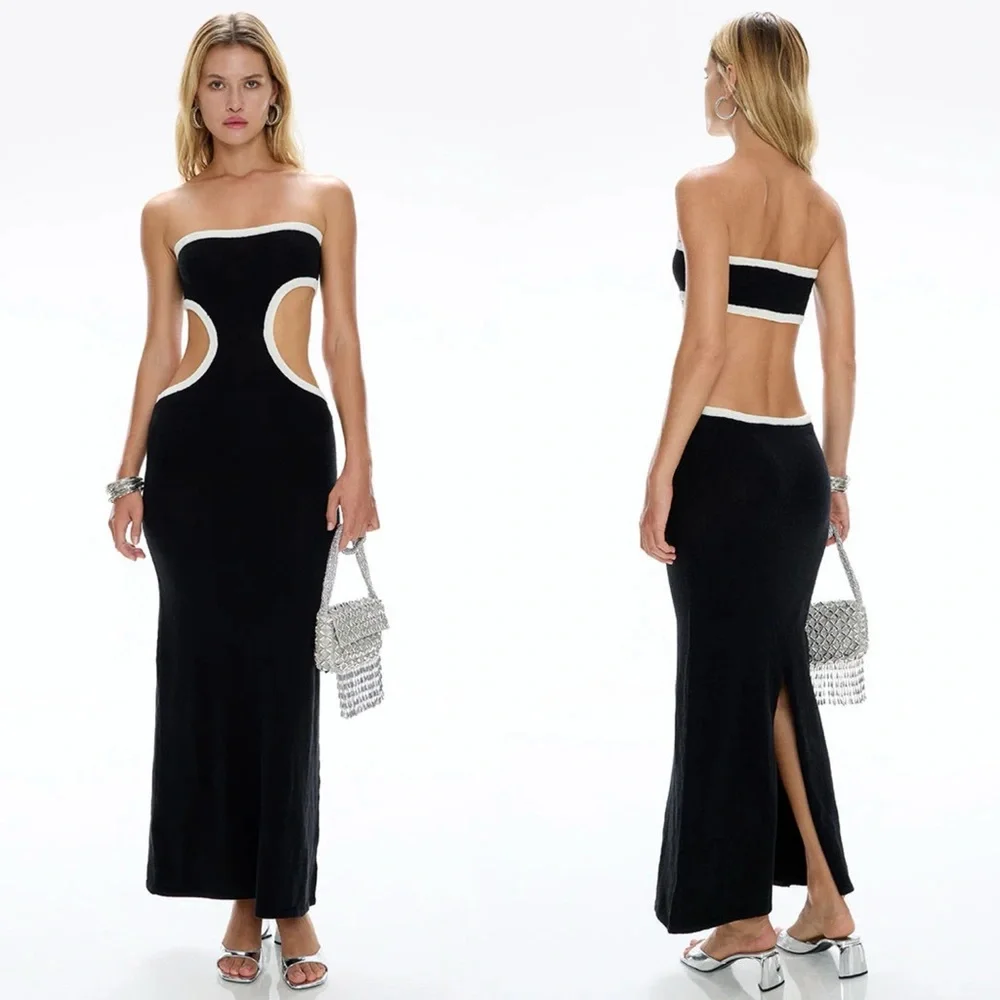 NEW NWT Cin Cin Empire Strapless Knit Cutout Maxi Dress In Black